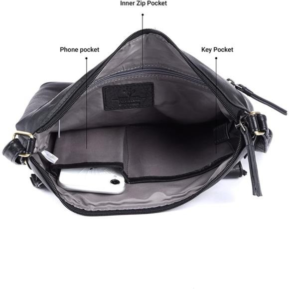 Wise Owl Damen Umhängetasche - Echtleder Triple Zip Sling Bag In Gekrispeltem Leder